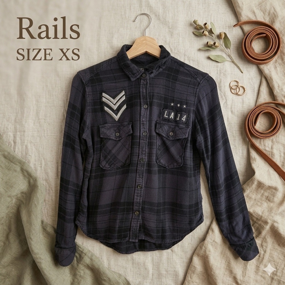 Rails Military Plaid Flannel Button Down Shirt Women's XS